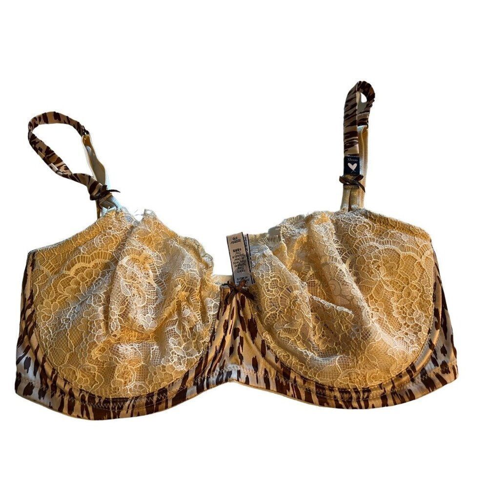 Dream Angels Push Up‎ Without Padding Leopard Print Victoria Secret 32D Bra New